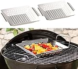 Rosenstein & Söhne Grillschale Gemüse: 2er-Set Edelstahl-Grill-Schalen für Gemüse und kleines Grillgut, 1 mm (Edelstahl hitzebeständig Grill)