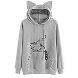 OSYARD Damen Sweatshirt Pullover Oberseiten, Frauen Langarm Pulli Tunika Hemd Oberteile Rundhals Lose Freizeit Kleider Strickpullover Katze Drucken Tops Bluse T-Shirt Kapuzenp