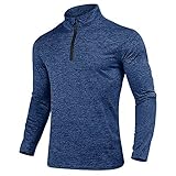 KEFITEVD Langarmshirt Herren mit Fleece Pullover Half Zip Freizeitshirt Weich Longsleeve Warm Wandern Jagd Radshirt Outdoor Kleidung Casual T-Shirt Blau XL