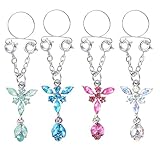 BODYA 4pcs justierbarer chirurgischer Stahl-Pers5onlichkeit-Schmetterlings-Dangl Zircon-falsche Frauen Nippel-Ringe RodlessNipplerings Hypoallergeni Piercing-Schmucksache-Grün/Bleu/Violet/W