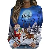 Lazzboy Sweatshirt Damen Pullover Weihnachten Katze Weihnachtsbaum Langarmshirt Oberteil Weihnachtspullover Christmas Xmas Bluse Frauen Shirt Langarm Lockere Shirts ( X-Himmelblau,XXL )