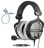 Beyerdynamic DT 990 PRO 250 Ohm Open Back Kopfhörer für Studiomixer und Audio-Schnittstellen Bundle mit ModMic Uni mit Stummschalter und Blucoil Y-Splitter für Audio, Mik