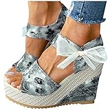 Sandalen Damen Keilabsatz, Plateau Sandalen Damen Sommer Keilabsatz Pantoletten Flach Geschlossene Slingback Wedges Sandaletten Halbschuhe Vintage Frauen S