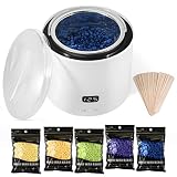 Wachswärmer Set, SOARFLY Waxing Kit 5X100g Wachsperlen Wachs Haarentfernung, 500ml Wachs-Heizung Home Waxing Kit mit Hartwachsbohnen und Applikatorstäb