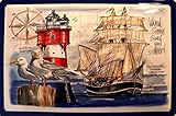 Segelschiff Thor Heyerdahl & Leuchtturm Roter Sand Blechschild Metallschild Schild 3D geprägt gewölbt Metal Tin Sign 20 x 30