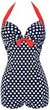 PANOZON Damen Bikini Bademode Retro mit Bein Hotpants hohe Taillen Badeanzug (XXXL(EUR 42-44), Blaurot)