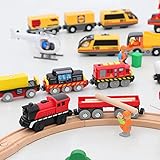 Elektrischer Zug Holzeisenbahn, Eisenbahn Elektrische Lok Kinder Holzeisenbahn Zug Mini Lokomotive Zug Batteriebetriebener Zug Kompatibel mit Holzschiene Spielzeug für Kinder Junge M