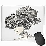 Gaming-Mauspad, Premium-strukturierte Mauspad-Pads, niedliches Mousepad für Spieler, Büro und Zuhause Schwarze elegante Dame mit großem Hut Vintage gravierter Katalog des franzö