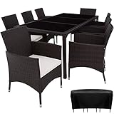 TecTake 800798 Poly Rattan Sitzgruppe für 8 Personen, UV-beständige Sitzgarnitur, Gartenmöbel Set mit 8 Stühlen, Tisch + Polster, inkl. Schutzhülle (Mixed Braun)