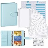 Housolution A6 Binder, PU-Leder Notizbuchbinder mit PVC Binderumschlag & Kategorieaufkleber & Kartenschlitzbinder & Budgetaufstellung, 6 Löcher Loseblatt Notizbuch Ordner - Hellb