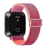 Lobnhot Solo Loop kompatibel mit Fitbit Versa 2/Versa/Versa Lite/Versa SE, verstellbares elastisches Nylon Armband (Granatapfel)