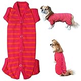 Hund Schlafanzug Hund Kleidung Hund T-Shirts,Gestreifte Haustier Hund Onesie Weich Atmungsaktiv Hund 4 Beine Jumpsuits Bodysuits Für Kleine Mittlere Große Hunde Und Katzen Von Kickred (Rot XL,Mädchen)