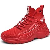 XIDISO Herren Laufschuhe Turnschuhe Atmungsaktive Sportschuhe Leichte Running Schuhe Wanderschuhe Bequeme Fitnessschuhe Casual Sneaker(Rot,EU 43)