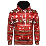 Herren Ugly Christmas Sweater Neuheit 3D Grafik Sweatshirts Kapuzenpullover Kordelzug Pullover Hoodie mit Kangroo Tasche, A38_rot, XXXXL