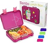 TAKWAY Kinder Bento Box mit Fächern Einhorn lila | Robuste Brotbox mit Unterteilung variabel 4 oder 6 Fächer | Jausenbox Kindergarten KiTa Schule | Brotdose Kinder mit F