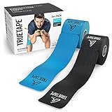 TRUETAPE® - Kinesiotapes vorgeschnitten | wasserfestes & elastisches Kinesiologie Tape | 40 Precut-Streifen á 25cm x 5cm | hautfreundlich und starker Halt | DUO Pack | 1x Blau + 1x Schw