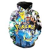 ZXTXGG Männer 3D Hoodies Junge und Pokémon Muster Baseballuniform Football Team Digitaldruck Liebhaber Kapuzenpullis Großhandel(S,Bunt)