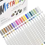 DealKits Permanent Metallic Marker Stifte, 20 Farben Acrylstifte Premium Metallischen Stift Pens für Kartenherstellung DIY Fotoalbum Gästebuch Hochzeit Papier Glas Kunststoff Stein (1MM)