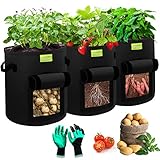 LESDOI Pflanzsack Kartoffel, 7 Gallonen Kartoffel Pflanztopf Tomaten Pflanztaschen Balkon, pflanzbeutel kartoffelsack für Kartoffeln, Blumen, Pflanzen, Gemüse(3 PCS,Schwarz)