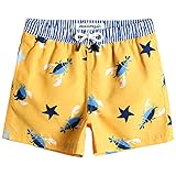 MaaMgic Badehose Jungen Sommer Badeshorts Schnelltrocknend Boardshorts mit Netzfutter Taschen und Verstellbarem Tunnelzug Urlaub Shorts Krabbe Gelb