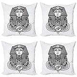 ABAKUHAUS ägyptisch Kissenbezug Set (4 Stück), Vintage Pharao Tattoo, moderner doppelseitiger Digitaldruck, 50 cm, Schwarz und weiß