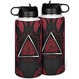 Wmeyiseyiy Wikinger Valknut Rune 32OZ Edelstahl Trinkflaschen Isolierflasche Doppelwandige Vakuumisolierung Thermoskanne Water Bottle Sportflasche Umweltfreundlich Bottle für White 1000ml(32oz)