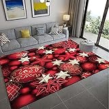 Home Kurzflor Wohnzimmer Teppich Schlafzimmer Bettvorleger Outdoor Carpet für Hochwertiger Öko Home flauschig Teppich Rote Weihnachtskugeln Sterne 140x200