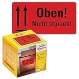 AVERY Zweckform Warnetiketten 7214 Oben Nicht stürzen (200 Etiketten auf Rolle im Kartonspender,100 x 50 mm, selbstklebend, für Versand von Paketen, Briefen, Päckchen und für Umzüge)