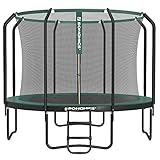 SONGMICS Trampolin Outdoor, Ø 305 cm Gartentrampolin mit Sicherheitsnetz und Leiter, gepolstertes Gestell, TÜV Rheinland GS-Zertifikat, für Kinder und Erwachsene, schwarz-dunkelgrün STR103C01