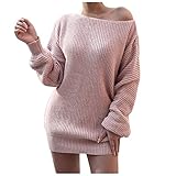 GENGG Damen Schulterfrei Pullover Kleid Langarm Minikleid Winter Warm Fledermausärmel Pullover Strickpullover Einfarbig