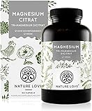 NATURE LOVE® Premium Magnesiumcitrat - 2250mg (360mg elementar) Magensium je Tagesdosis - 180 Kapseln - Hochdosiert, laborgeprüft, ohne Zusätze, vegan & in Deutschland p