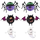 Laterne Kinder, 6 Stück Halloween Papierlaterne, Halloween Papier Laternen Dekoration, Laternen für Kinder, Faltbar Lampenschirm Papier Spinnen Fledermäuse Kürbisse Geister Pap