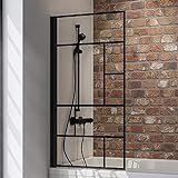 Schulte Duschwand Black Style, 80 x 140 cm, 5 mm Sicherheits-Glas Dekor Atelier 3, schwarz-matt, Duschabtrennung für Badew