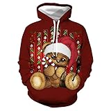 WBYFDC Weihnachten 3D Tier Digitaldruck Mit Kapuze Lose Paar Langarm Baseball Uniform Sweatshirt Mantel Kleidung