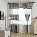 Tonsee Transparent Voile Gardinen Patchwork Streifen Durchsichtig Vorhänge mit Ösen für Wohnzimmer Schals Schlafzimmer Vorhänge Kinderzimmer Dekoschals Für Große Fenster 1 PCS,270cm x 100cm (Grau)