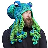 Surakey Octopus Beanie Hut,Handgewebte Gestrickte Oktopus Mütze,Erwachsene Unisex Winter Warm Strickmütze Lustige Lange Tentakel Skimütze Kostüm Hüte für Weihnachten Halloween Kostüm Party R