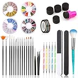 Wodasi Nageldesign Zubehör, Nail Art Set, Nagel Design Zubehör, 15 Nail Art Pinsel Set, 5 Punktierung Stift, Nagel Strass und Pinzette für Nagel Dekoration, Nail Art Dekoration Zubehör Set 43 Stück