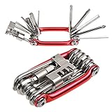 Your's Bath Fahrrad-Multitool 11 in 1 Fahrrad-Reparatur-Set Multifunktionales Fahrrad-Reparatur-Werkzeug-Set Faltbares Mini-Bike-Multitool Kompaktes leichtes Taschenfahrrad-Multitool(Rot)