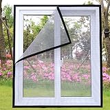 Fliegengitter für Fenster, 110 x 130 cm Fensternetz, unsichtbares Moskitonetz für Fenster, Fensternetz für Insekten, Käferfliegen (mit selbstklebenden Bändern) – Weiß
