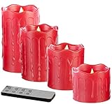 Britesta LED Adventskerzen: 4 flackernde LED-Echtwachskerzen, Höhe Abgestuft, rot (Kerzen mit Timer)