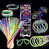 Ammy Glow Knicklichter 100 Stücke, Neon-Leuchtstäbe für Hochzeit, Leuchtarmbänder, Glowing Sticks, Ketten und Leuchtbrillen Sets, Perfekt für Weihnacht und Silvester Party, Mehrfarbig