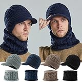 SumLeiter Herren Strickmütze warme Beanie Mütze mit Schirm Kappe Verdickte gestrickte Schirmmütze Outdoor Baskenmütze Skimütze Lässige Wintermütze Beanie Hut Outdoor Cap Vintage Schlapp