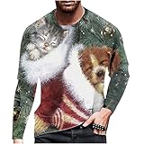Herren Casual Weihnachten Lustig 3D Digitaldruck Pullover Rundhals Langarm Bluse T-Shirt Leicht Packbar Warm Winterkleidung Slim Fit Outdoor Sport Mäntel, Weiß #C, XXXXX-Larg