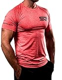 Satire Gym® - Fitness Slim Fit T-Shirt Herren/Funktionelles & schnell trocknendes Sportshirt Herren Kurzarm – Herren Fitness Shirt als Bodybuilding Shirt & Workout Gym Shirt (L, rot meliert)