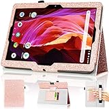 DMLuna Schutzhülle für Dragon Touch 10 Zoll K10 Notepad Max10 ZONKO K105 10.1 Tablet, Premium-Lederhülle Lectrus 10.1, Victbing, Hoozo, Winsing 10, mit Handschlaufe, Kartenschlitz, Glitzer R