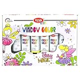 Viva Decor® Window Color Set Fairy Magic (6 Farben à 90 ml) Geschenkset Window Color Set Kinder mit 6 Fensterfarben in Geschenkverpackung mit 12 Motiven - Made in Germany