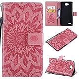 Ttianfa Handy hülle für LG K10 Power 5.5 Klapphülle[2 Kartenfach+Brieftaschen][magnetverschluss][Stand] Handschlaufe Sonnenblume Mandala Blumen LederStoßfest mit 2& Panzerglas Schutzfolie,Roség