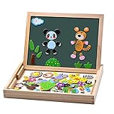 Uping magnetisches Holzpuzzle Staffelei doppelseitige Tafel Holzbrett Doodle 100 Stücke für ab 3 jahre Kinder Wald and T