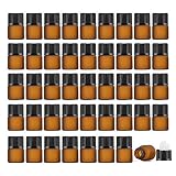 Enslz 50 x Mini-Probenflaschen aus bernsteinfarbenem Glas, für ätherische Öle, leer, nachfüllbar, Braunglas, Parfümflaschen, braun, 2