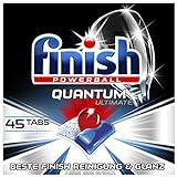 Finish Quantum Ultimate Spülmaschinentabs – Phosphatfreie Geschirrspültabs mit 3-fach Wirkung – Kraftvolle Reinigung, Fettlösekraft und Glanz – XXL Pack mit 45 Finish Tab